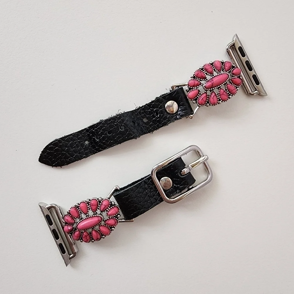 NWT Bohemian Pink Embossed Teardrop Stone Antique Silver Apple Watch Band